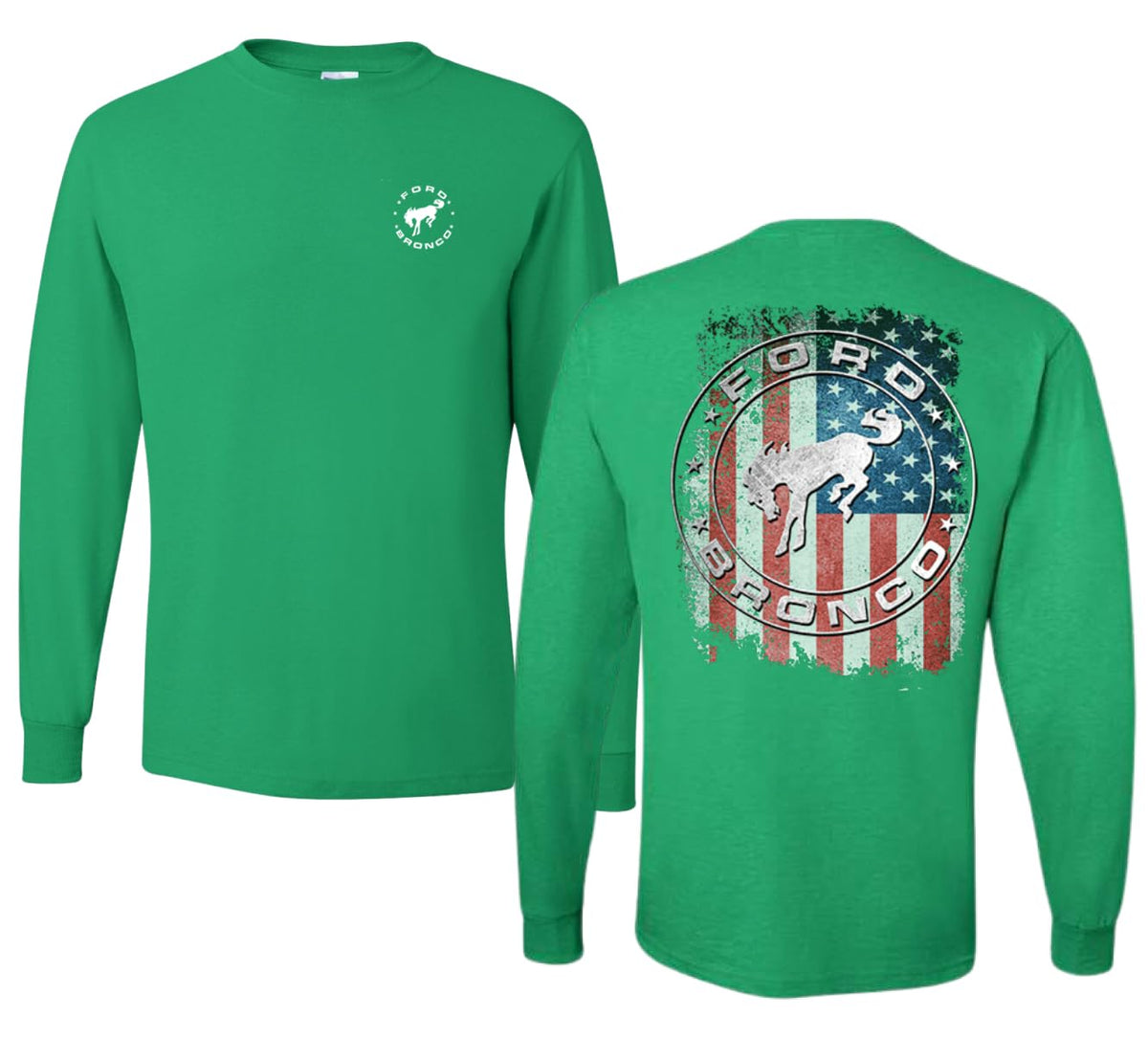 US Flag Ford Bronco Front and Back  Cars and Trucks Mens Long Sleeve Shirt