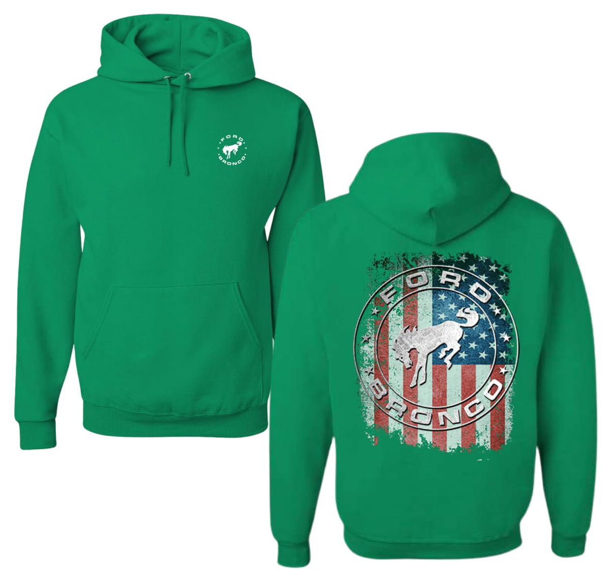 US Flag Ford Bronco Cars and Trucks Front and Back Unisex Hoodie Sweatshirt