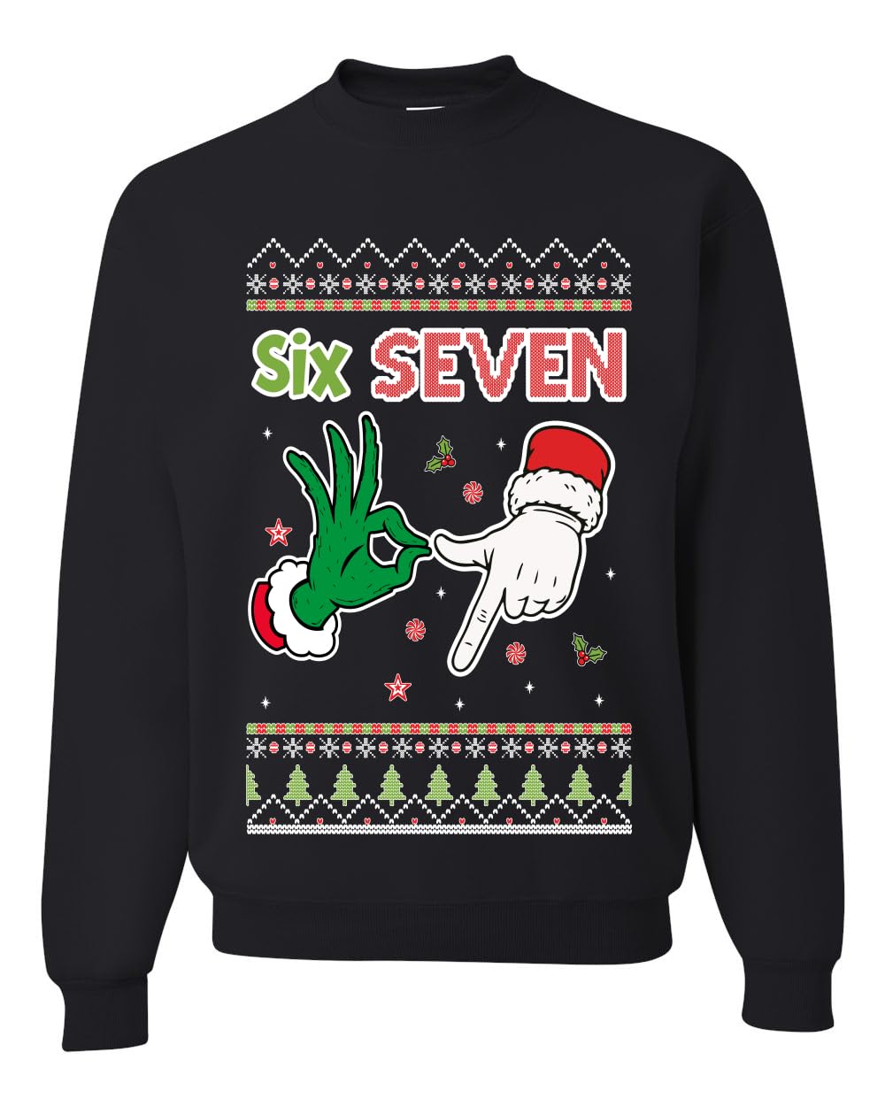 67 Meme Six Seven 6 7 Santa Hands Ugly Funny Unisex Crewneck Sweatshirt