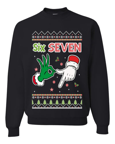 67 Meme Six Seven 6 7 Santa Hands Ugly Funny Unisex Crewneck Sweatshirt