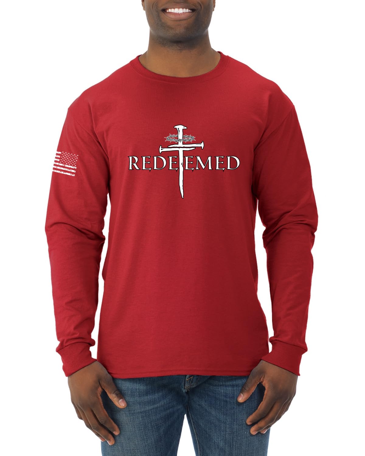 Redeemed Cross Jesus Christ Nails  Inspirational/Christian Mens Long Sleeve Shirt