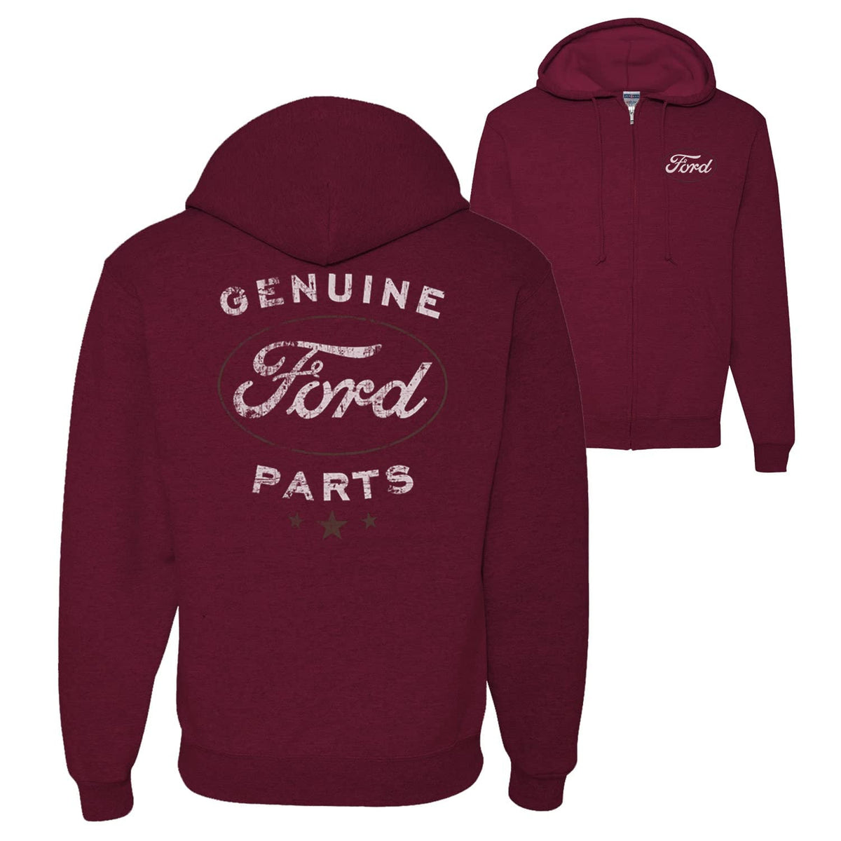 Vintage Distressed Genuine Ford Parts Cars and Trucks Front and Back Zip Up Hoodie Sweatshirt