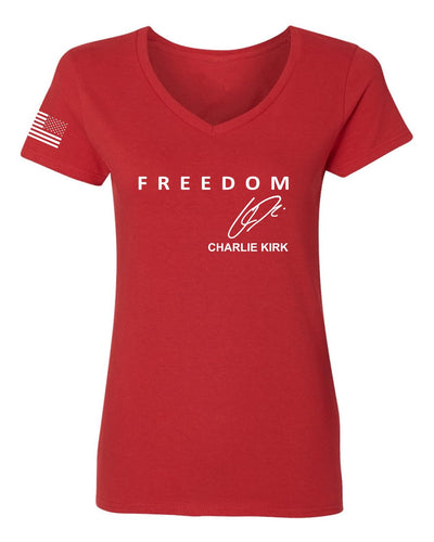 Freedom God Family Patriotism Shirt, Christian Conservative Tee for Women, Women’s Standard V-Neck Tee
