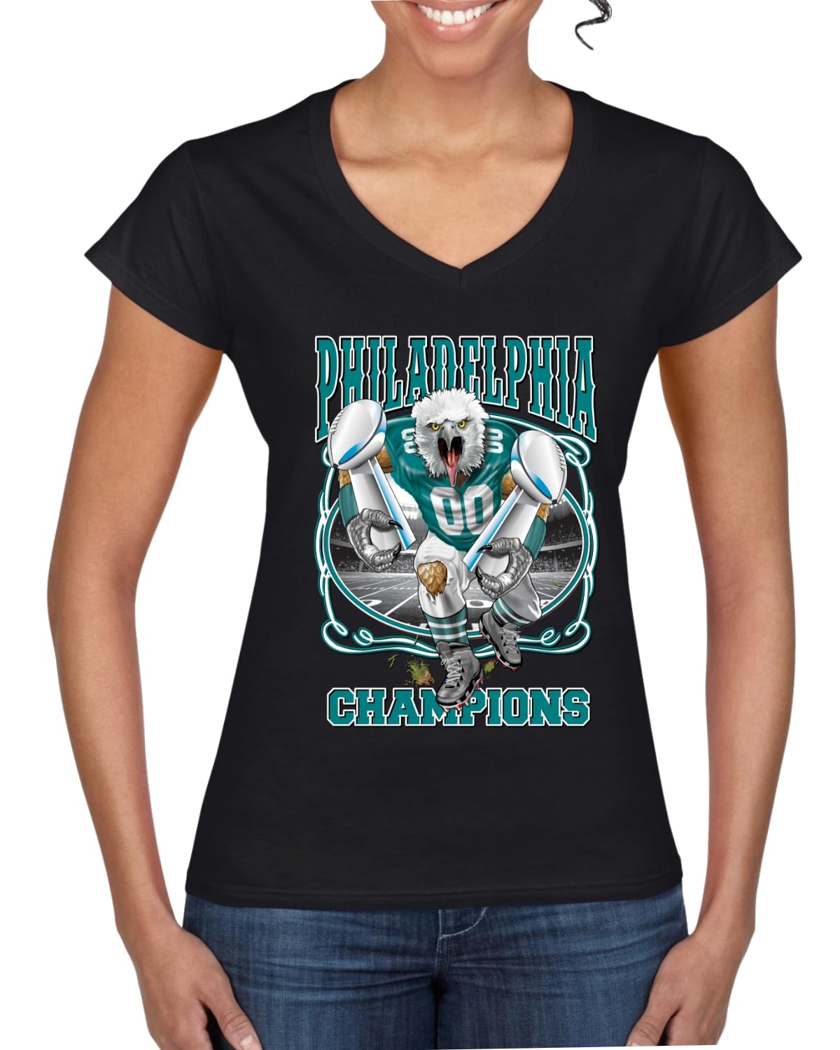 Grease The Poles Broad Street Phil Football Sports Womens Standard V-Neck Tee
