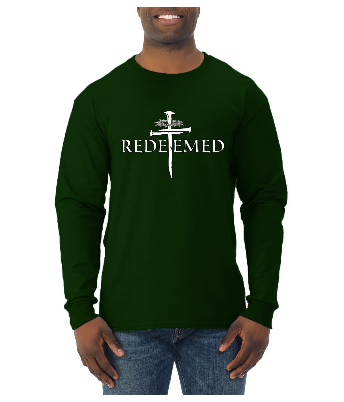 Redeemed Cross Jesus Christ Nails Inspirational/Christian Faith Mens Long Sleeve Shirt