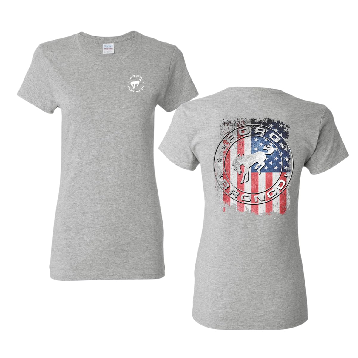 US Flag Ford Bronco Front and Back  Cars and Trucks Womens Graphic T-Shirt