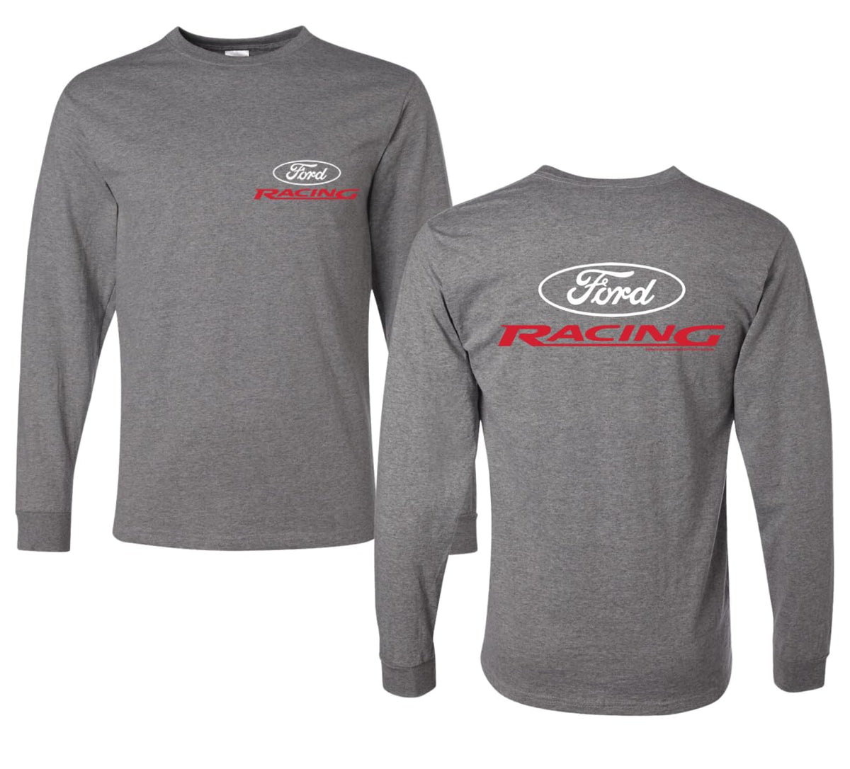 Ford Racing Logo Performance Motorsports Car Enthusiasts Truck Cars and Trucks Front and Back Mens Long Sleeve Shirt