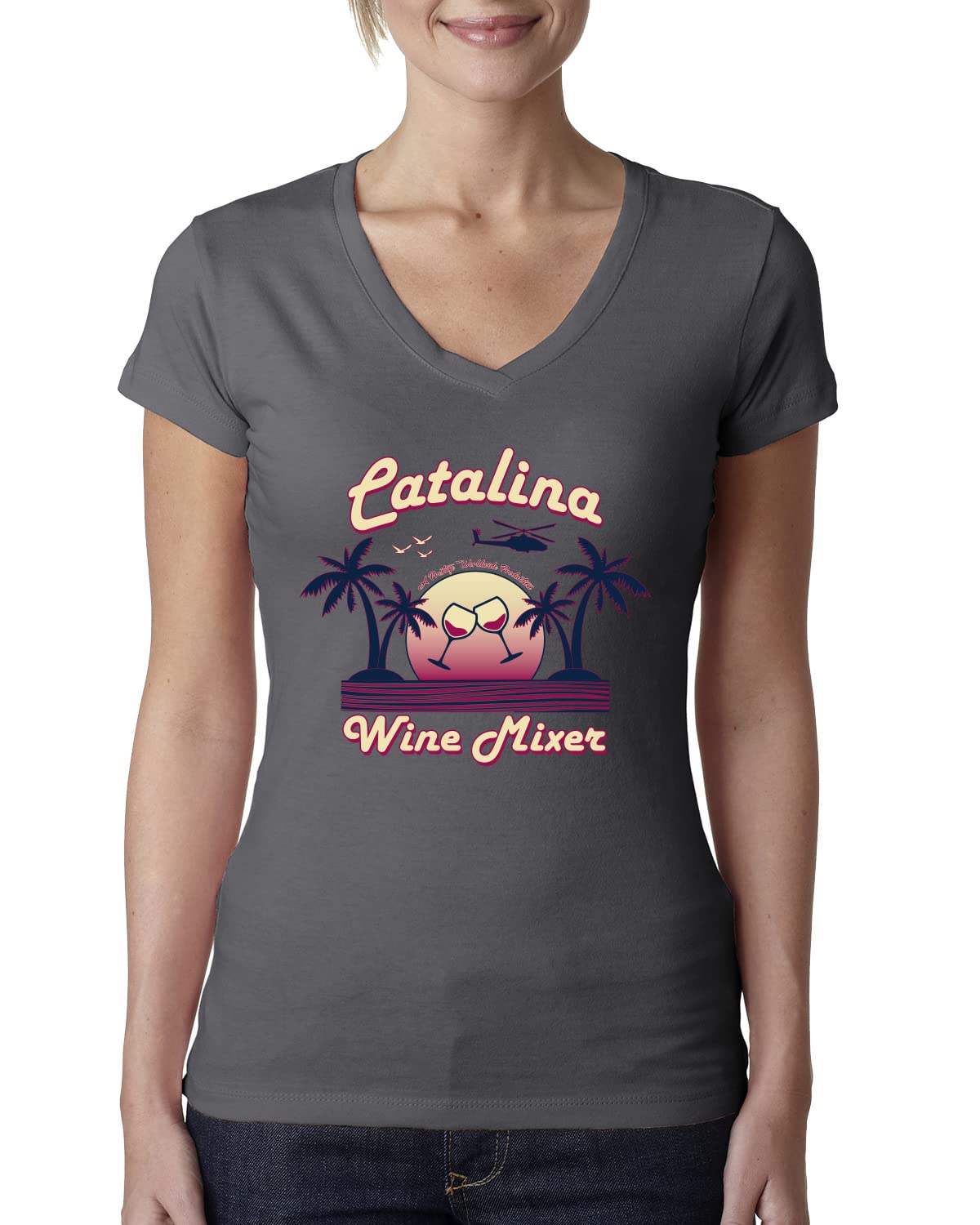 Funny Island Pop Culture Womens Junior Fit V-Neck Tee