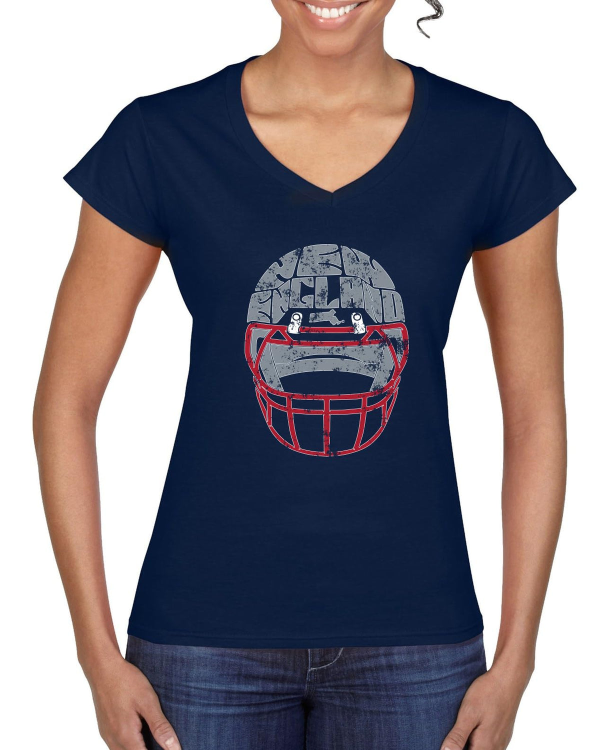 New England Fans NE Fantasy Football Sports Womens V-Neck Tee