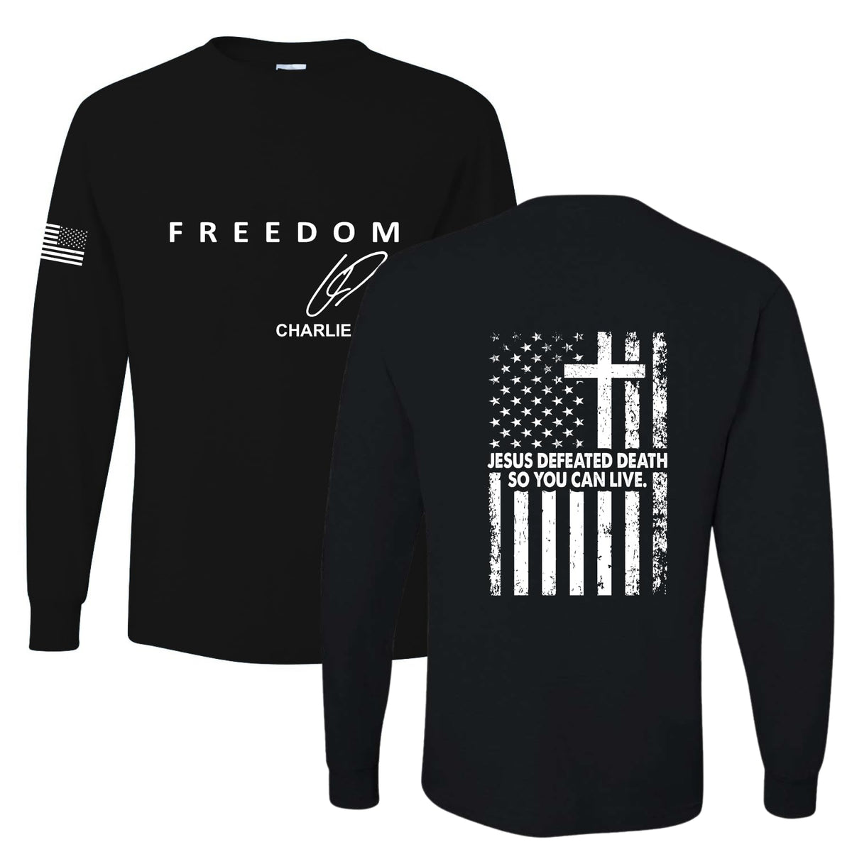 Freedom Cross, Christian Patriotic Men's Long Sleeve Shirt, Charlie Kirk Merch