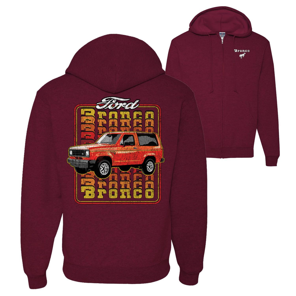 US Flag Ford Bronco Cars and Trucks Front and Back Graphic Zip Up Hoodie Sweatshirt