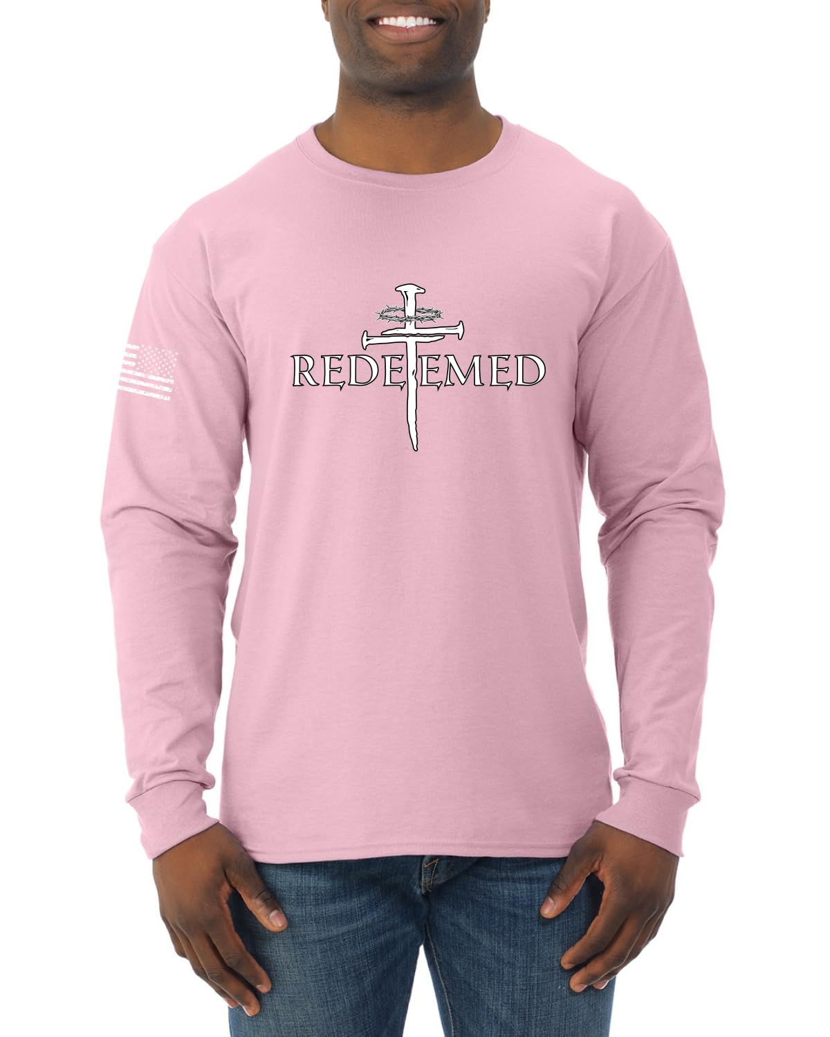 Redeemed Cross Jesus Christ Nails  Inspirational/Christian Mens Long Sleeve Shirt