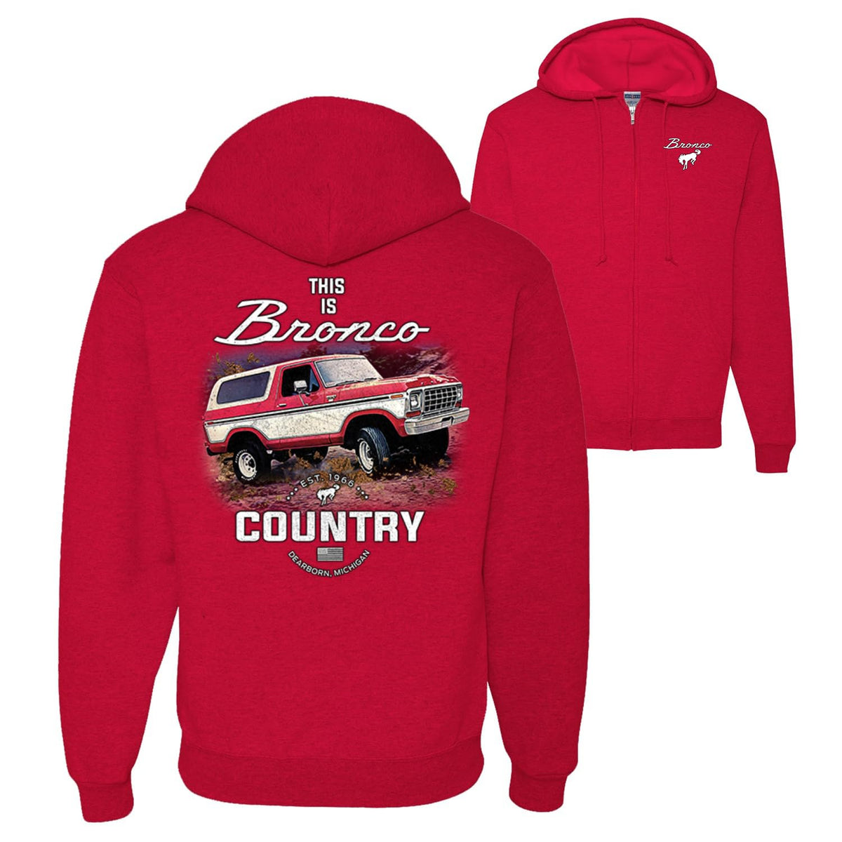 US Flag Ford Bronco Cars and Trucks Front and Back Graphic Zip Up Hoodie Sweatshirt