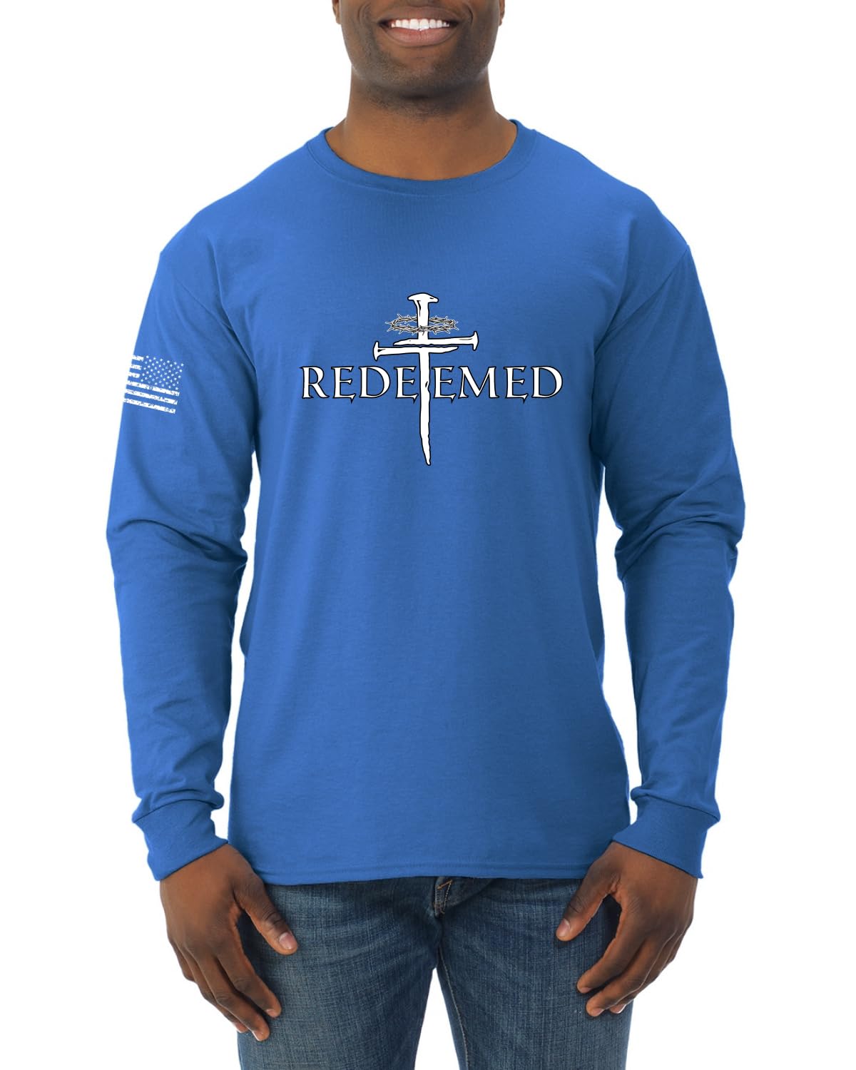 Redeemed Cross Jesus Christ Nails  Inspirational/Christian Mens Long Sleeve Shirt