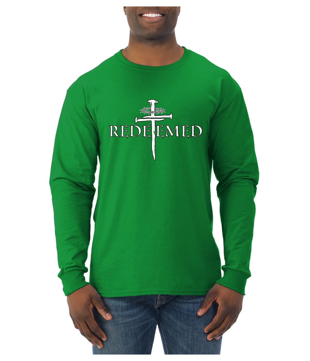 Redeemed Cross Jesus Christ Nails Inspirational/Christian Faith Mens Long Sleeve Shirt