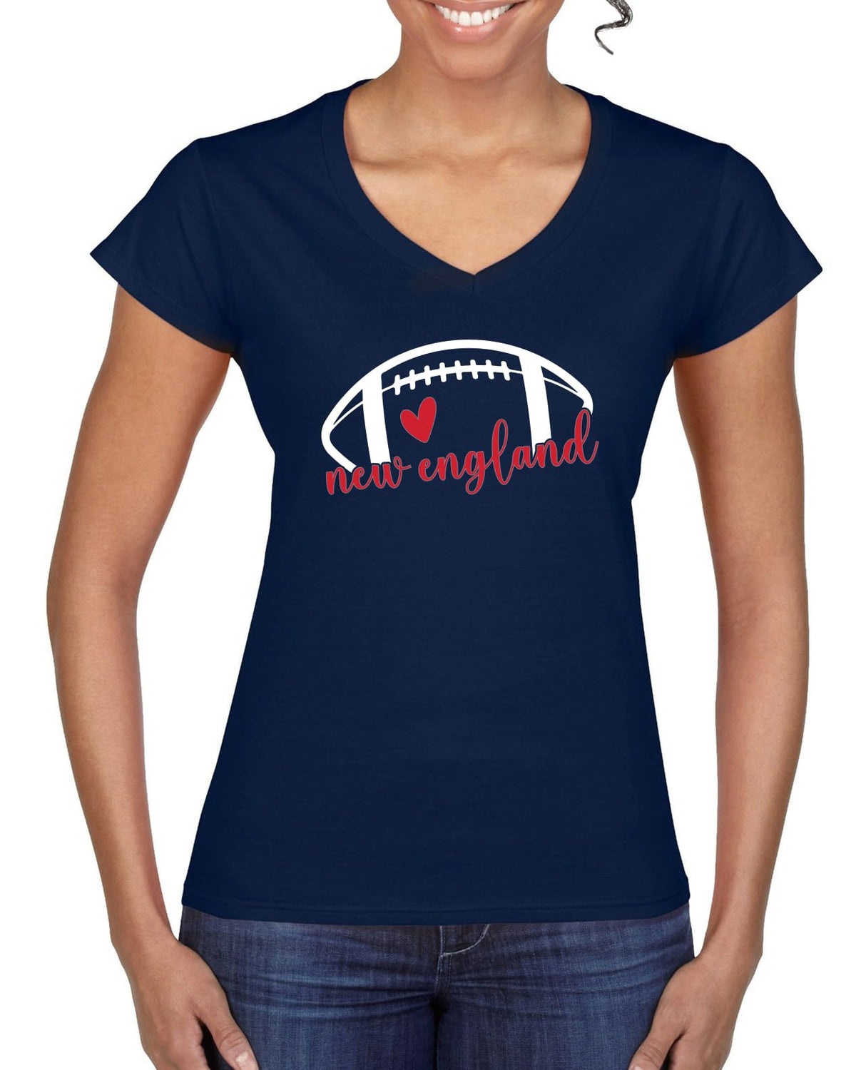 New England Fans NE Fantasy Football Sports Womens V-Neck Tee