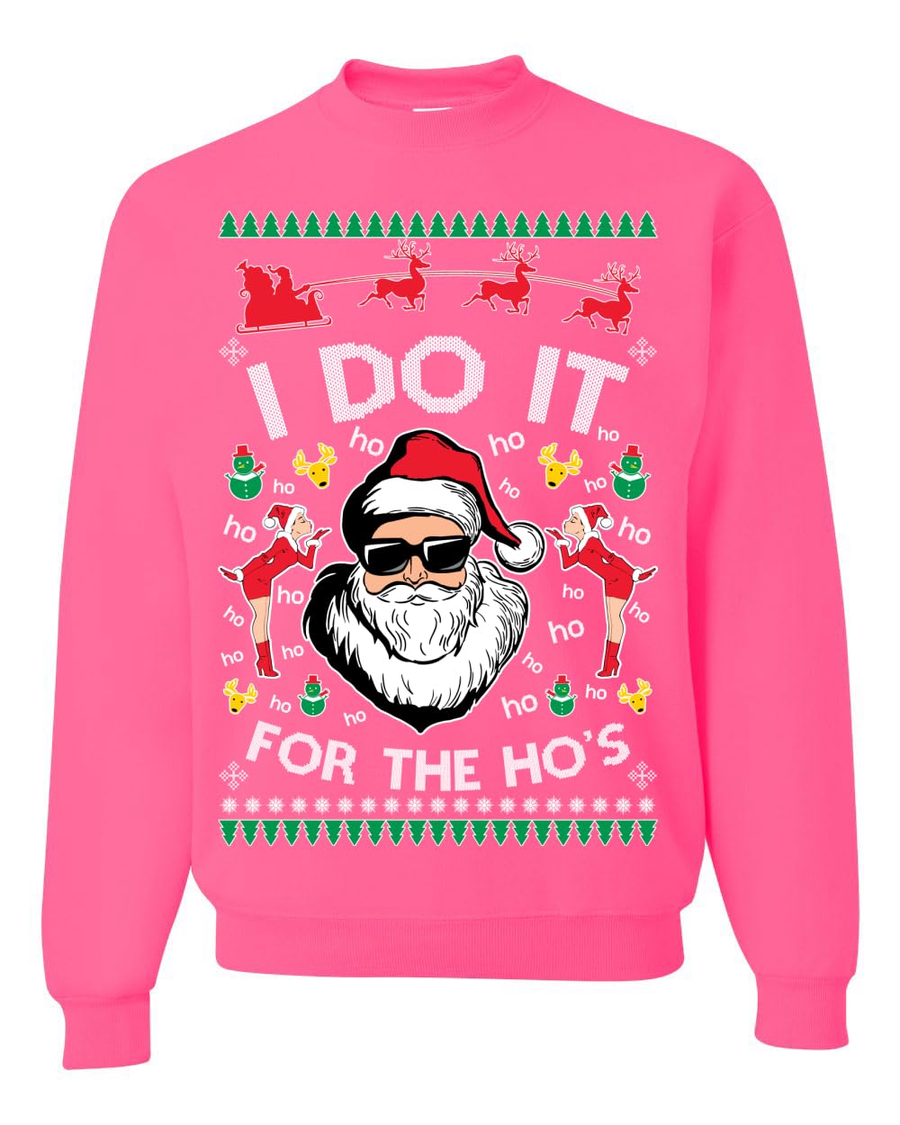I Do It for the Hos Funny Santa Ugly Christmas Sweater Crewneck Sweatshirt