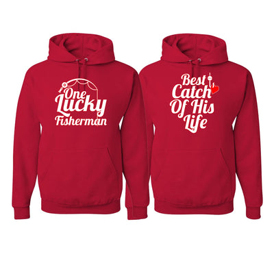 One Lucky Fisherman Best Catch of His Life Cute Couple Shirts His and Hers Matching Couples Hoodie Sweater Set