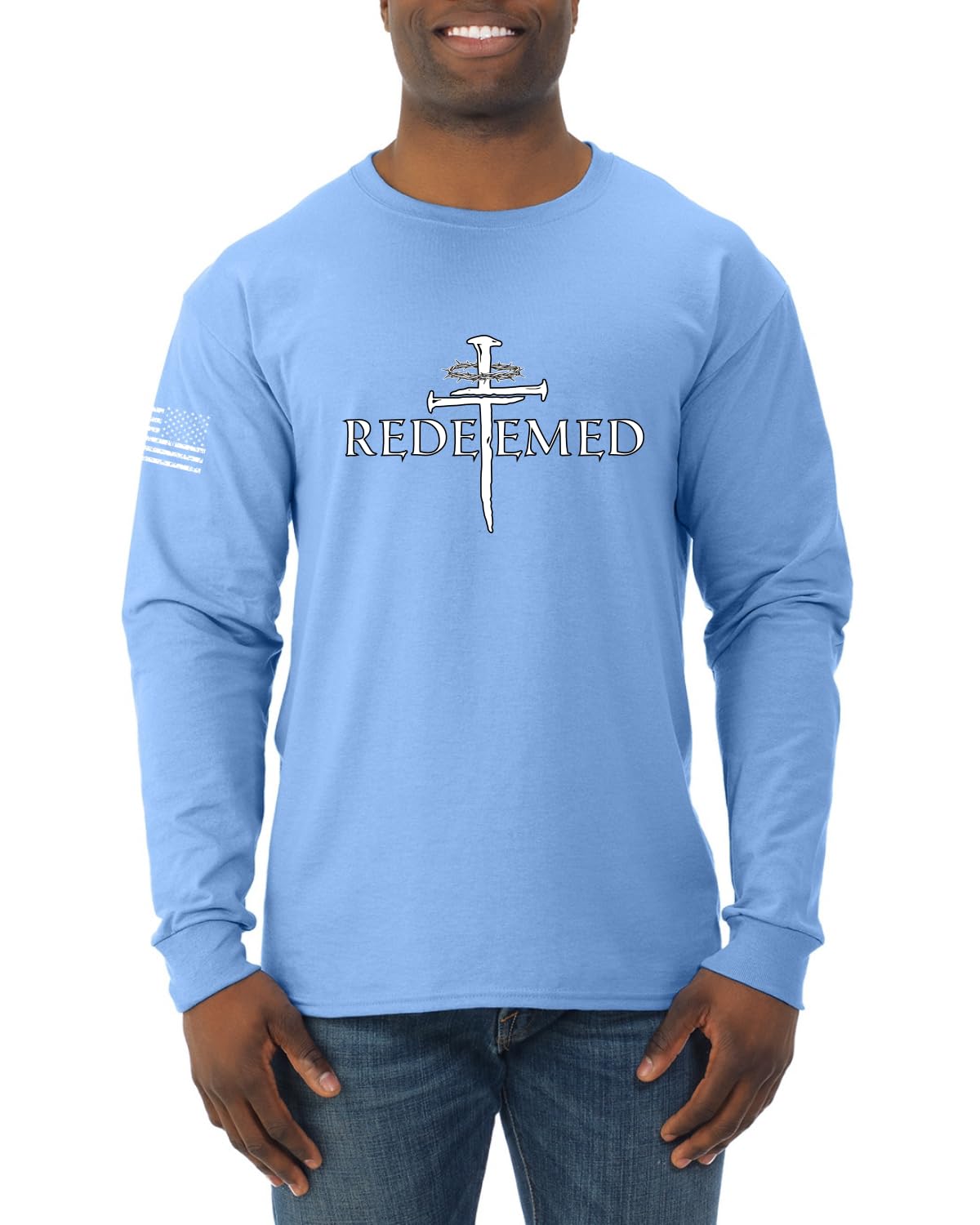 Redeemed Cross Jesus Christ Nails  Inspirational/Christian Mens Long Sleeve Shirt
