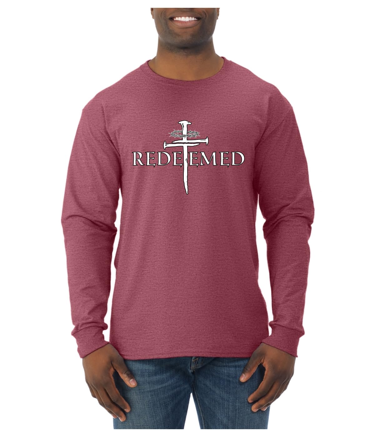 Redeemed Cross Jesus Christ Nails Inspirational/Christian Faith Mens Long Sleeve Shirt
