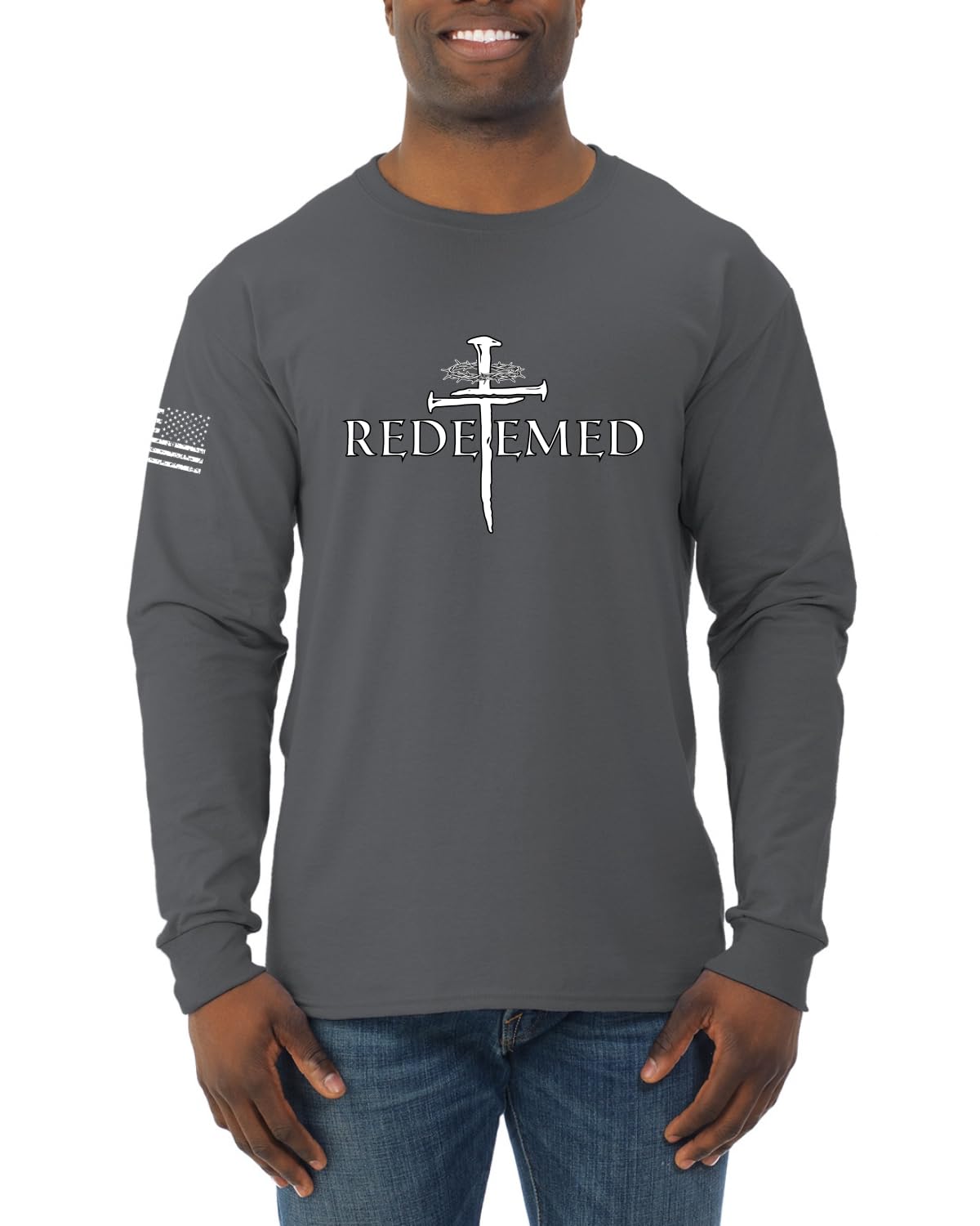 Redeemed Cross Jesus Christ Nails  Inspirational/Christian Mens Long Sleeve Shirt
