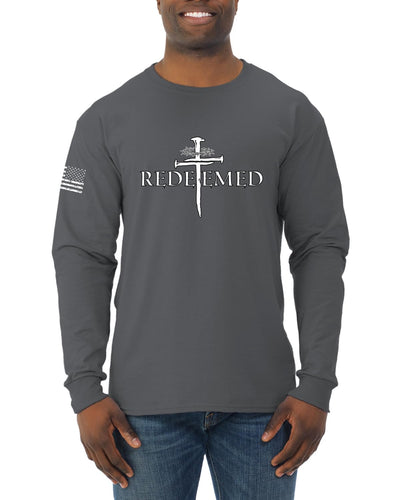 Redeemed Cross Jesus Christ Nails  Inspirational/Christian Mens Long Sleeve Shirt