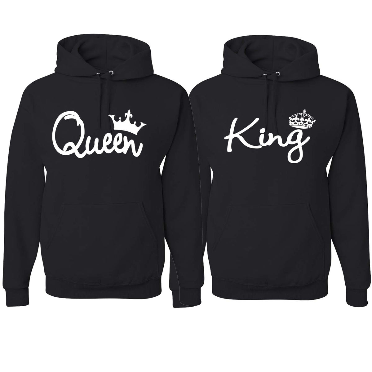 King Queen Classic Script Love Cute Wife Husband Gift His and Hers Matching Couples Hoodie Sweatshirts Set
