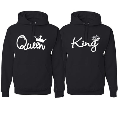King Queen Classic Script Love Cute Wife Husband Gift His and Hers Matching Couples Hoodie Sweatshirts Set