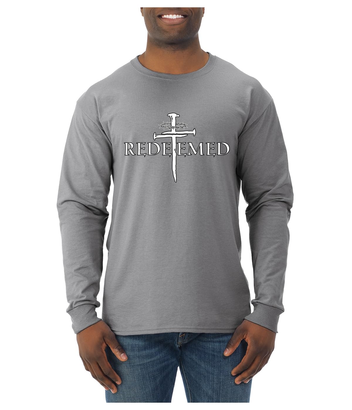 Redeemed Cross Jesus Christ Nails Inspirational/Christian Faith Mens Long Sleeve Shirt
