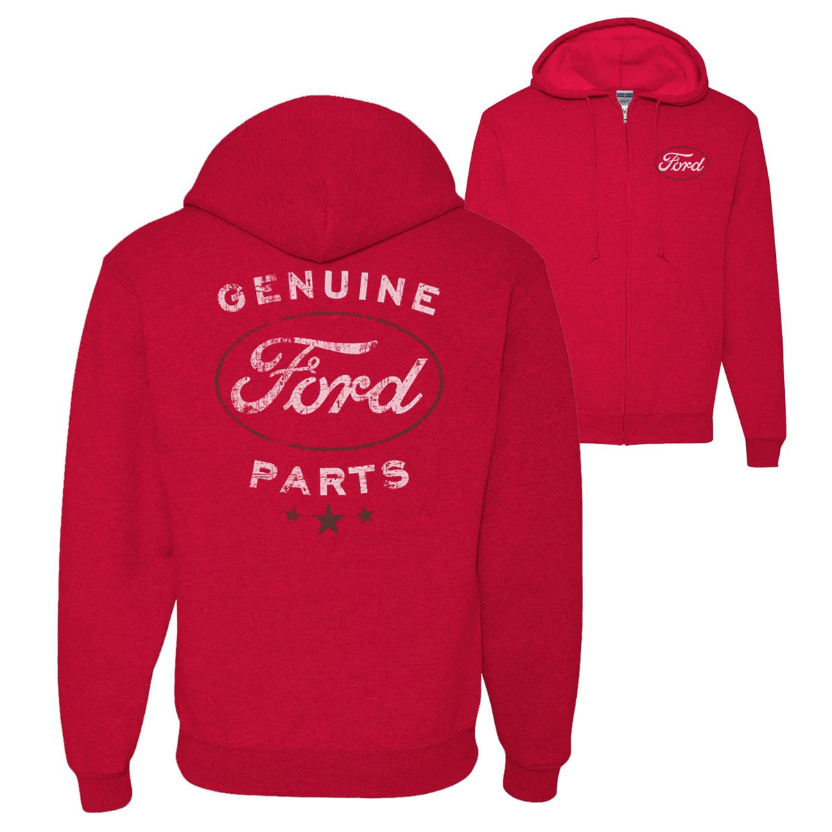 Vintage Distressed Genuine Ford Parts Cars and Trucks Front and Back Zip Up Hoodie Sweatshirt