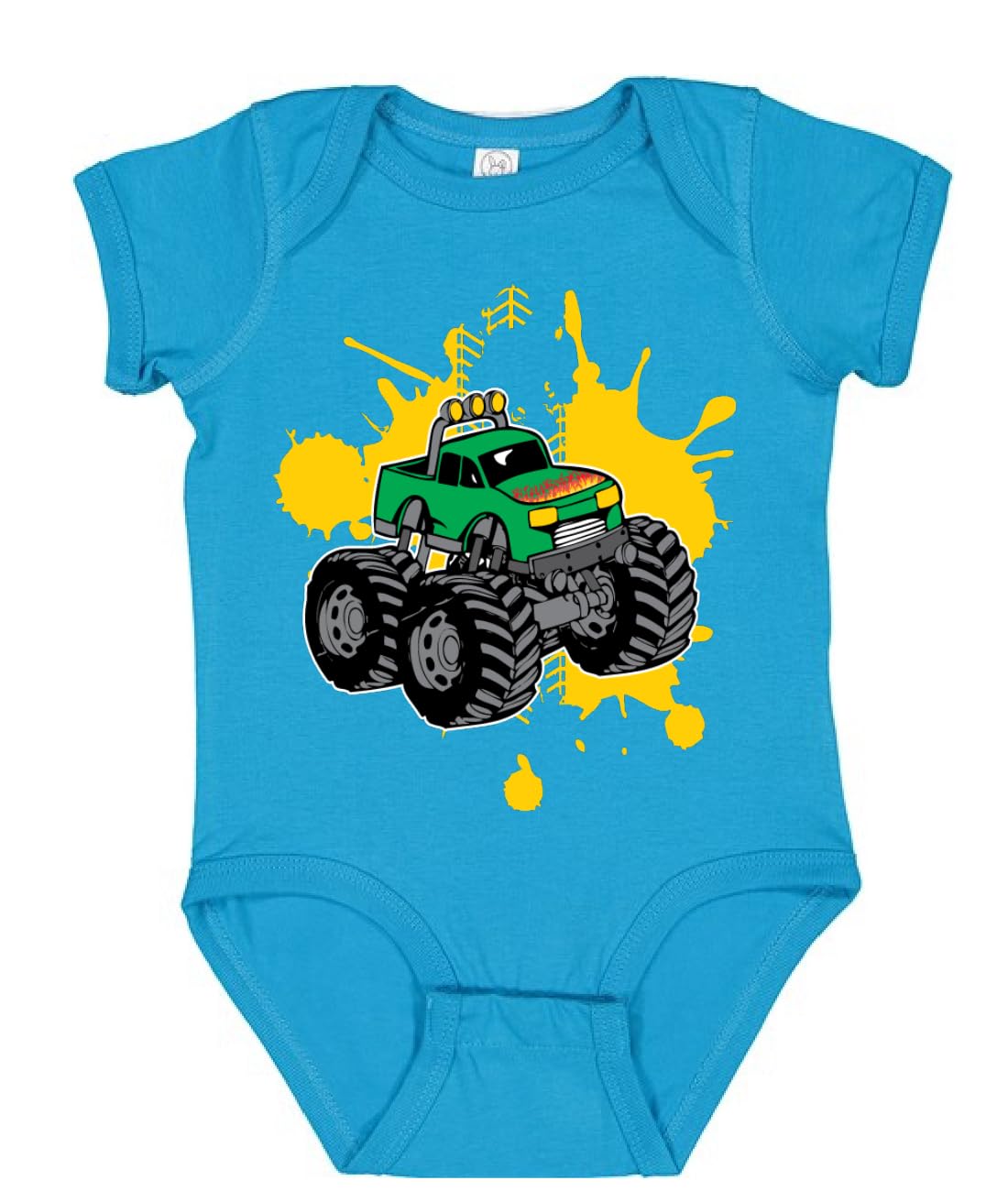 Green Monster Truck with Firey Flames Cars and Trucks Baby Creeper Boys Girls Infant Bodysuit