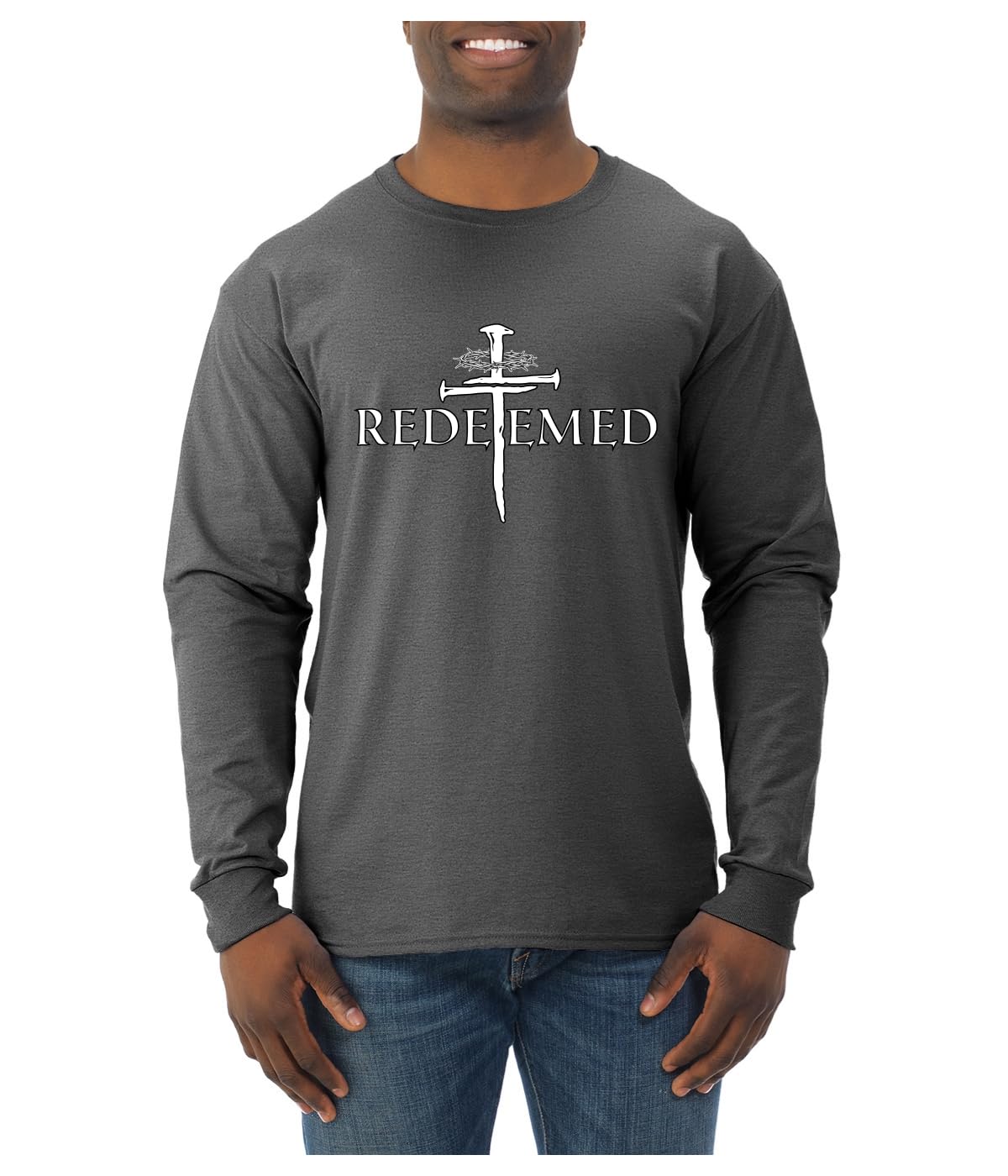 Redeemed Cross Jesus Christ Nails Inspirational/Christian Faith Mens Long Sleeve Shirt