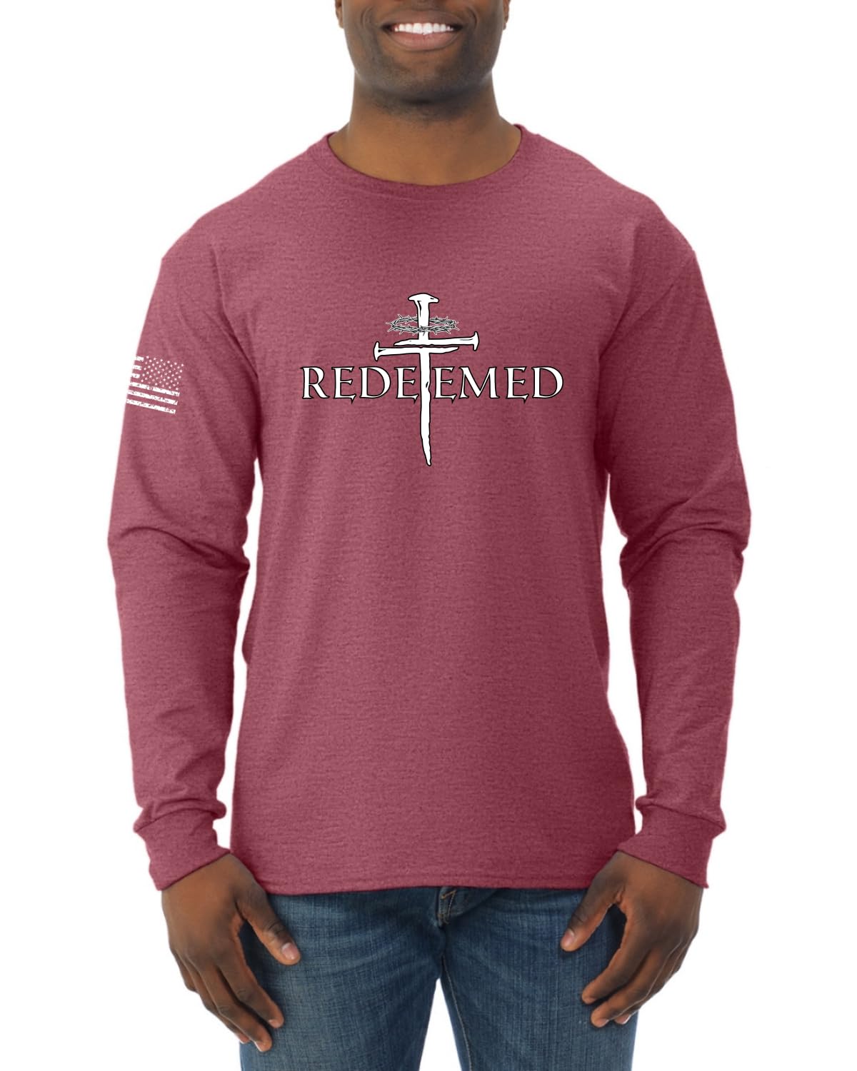 Redeemed Cross Jesus Christ Nails  Inspirational/Christian Mens Long Sleeve Shirt
