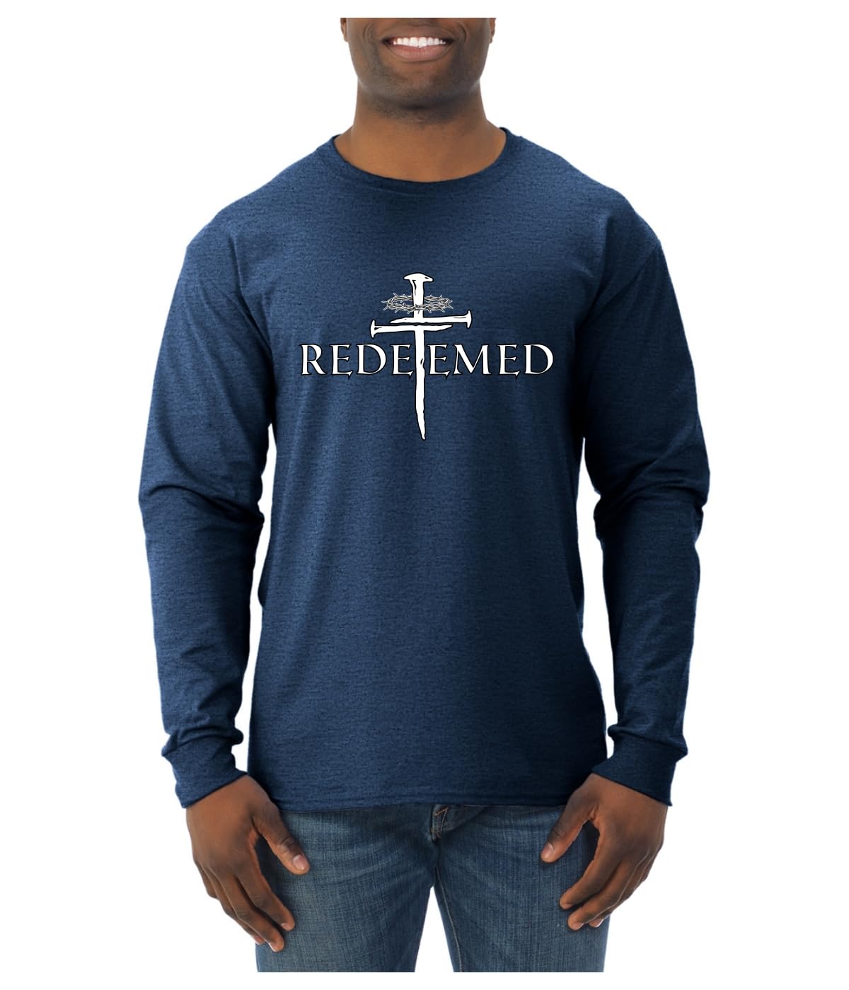 Redeemed Cross Jesus Christ Nails Inspirational/Christian Faith Mens Long Sleeve Shirt