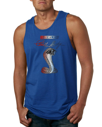 Shelby Cobra USA Logo Emblem Powered by Ford Motors Cars and Trucks Mens Tank Top