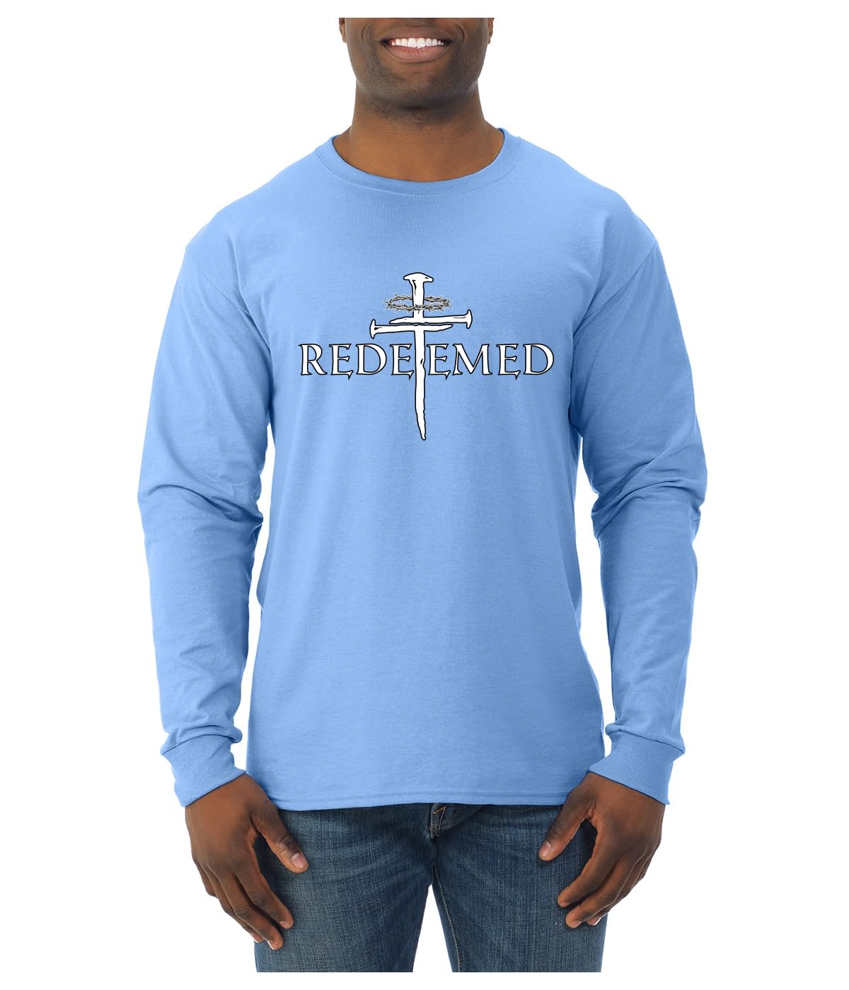 Redeemed Cross Jesus Christ Nails Inspirational/Christian Faith Mens Long Sleeve Shirt