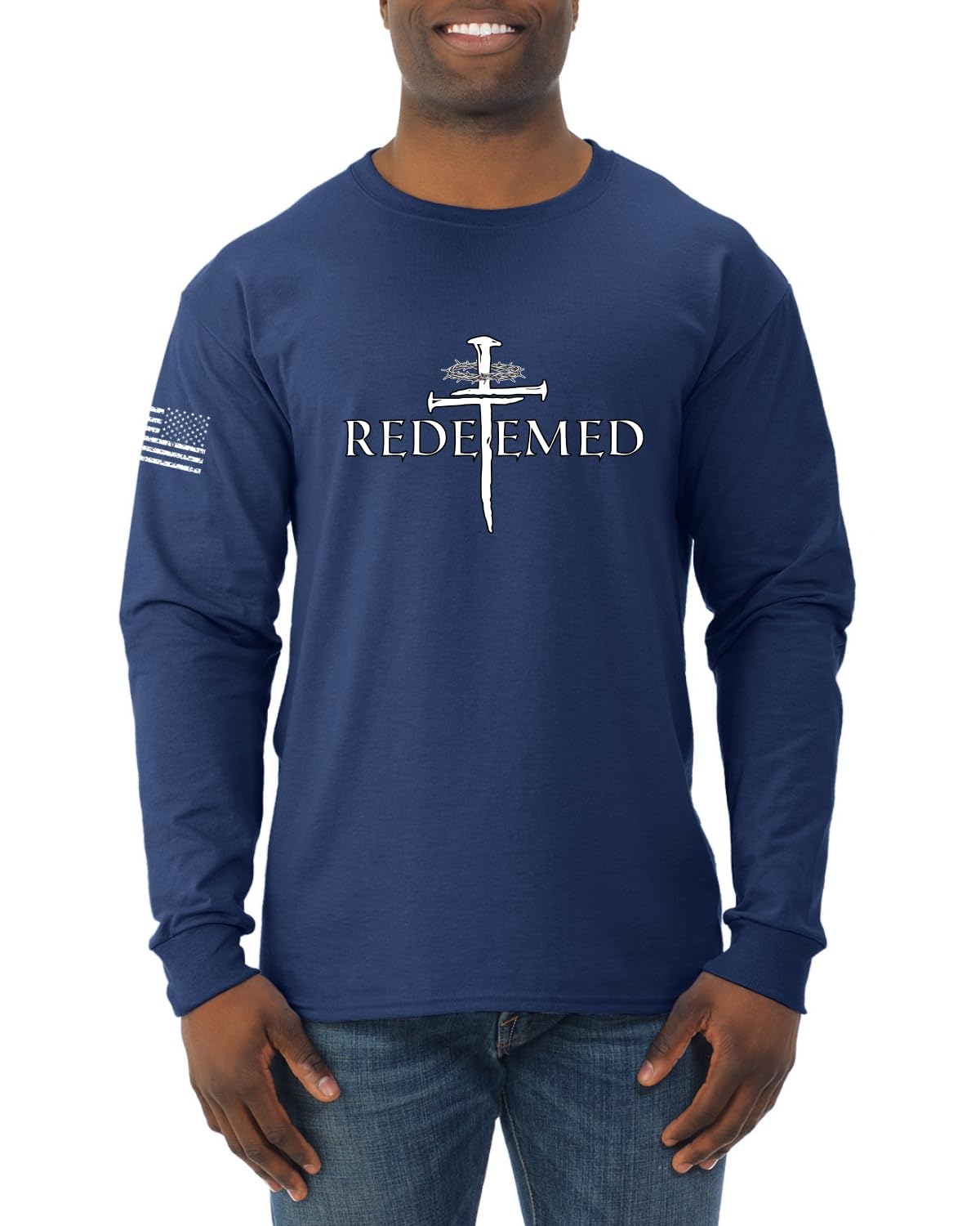 Redeemed Cross Jesus Christ Nails  Inspirational/Christian Mens Long Sleeve Shirt