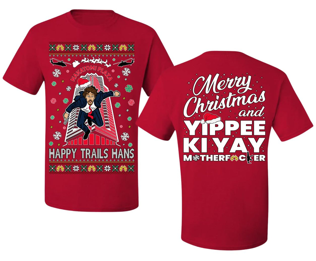 Nakatomi Plaza Happy Trails Hanz  Front and Back Style Ugly Christmas Men's T-Shirt