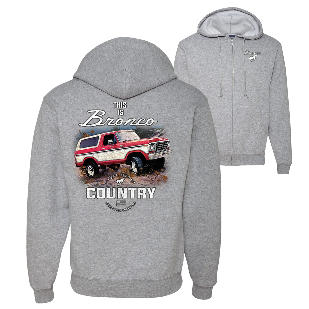 US Flag Ford Bronco Cars and Trucks Front and Back Graphic Zip Up Hoodie Sweatshirt