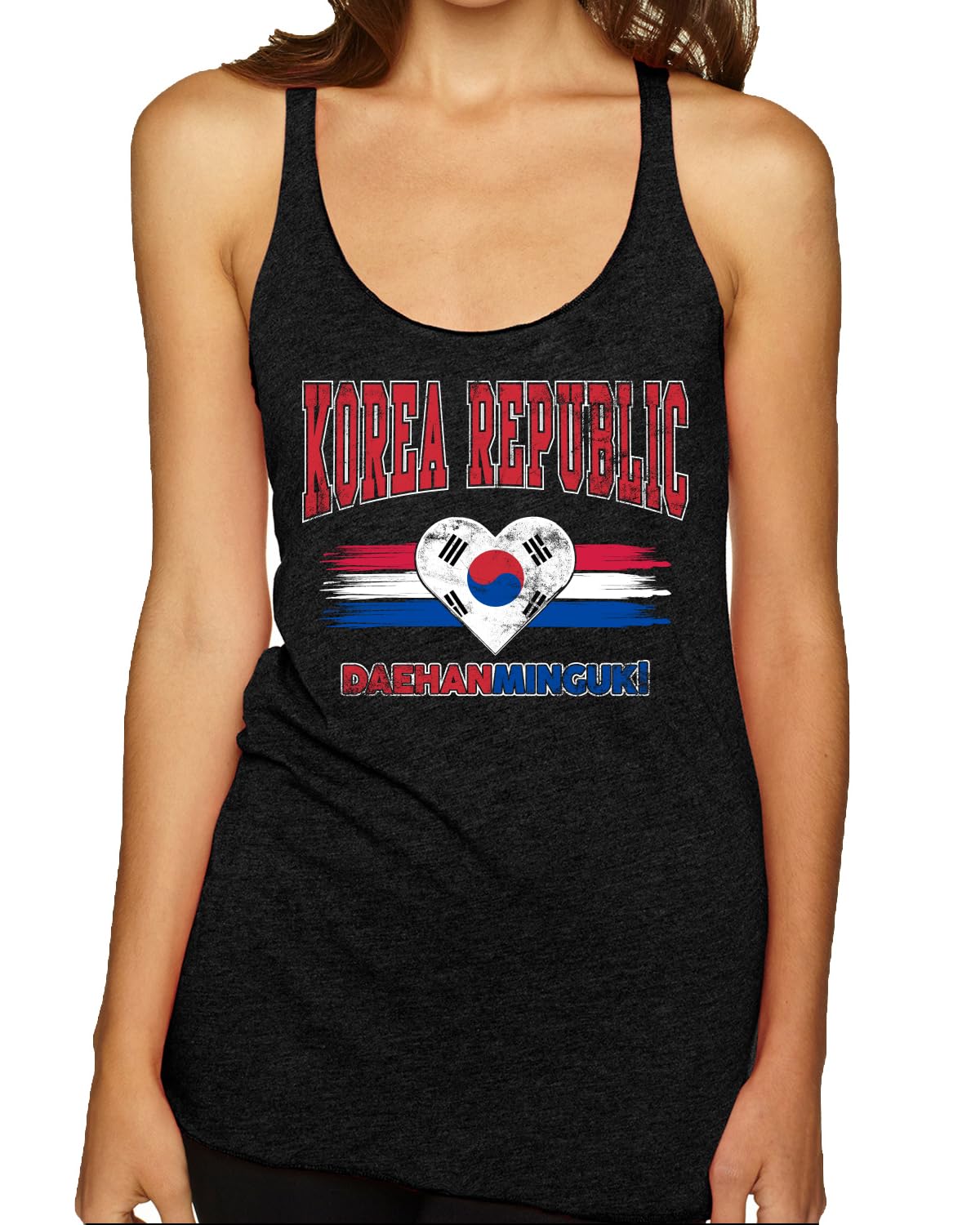 Flag Heart Soccer Fan | Women's Novelty Shirt | Game Day Gift for Her Tri-Blend Racerback Tank Top
