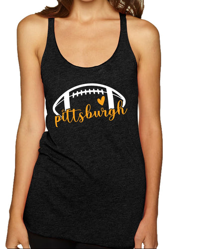 Football Hometown Fan Heart Script Writing Sports Tri-Blend Racerback Tank Top