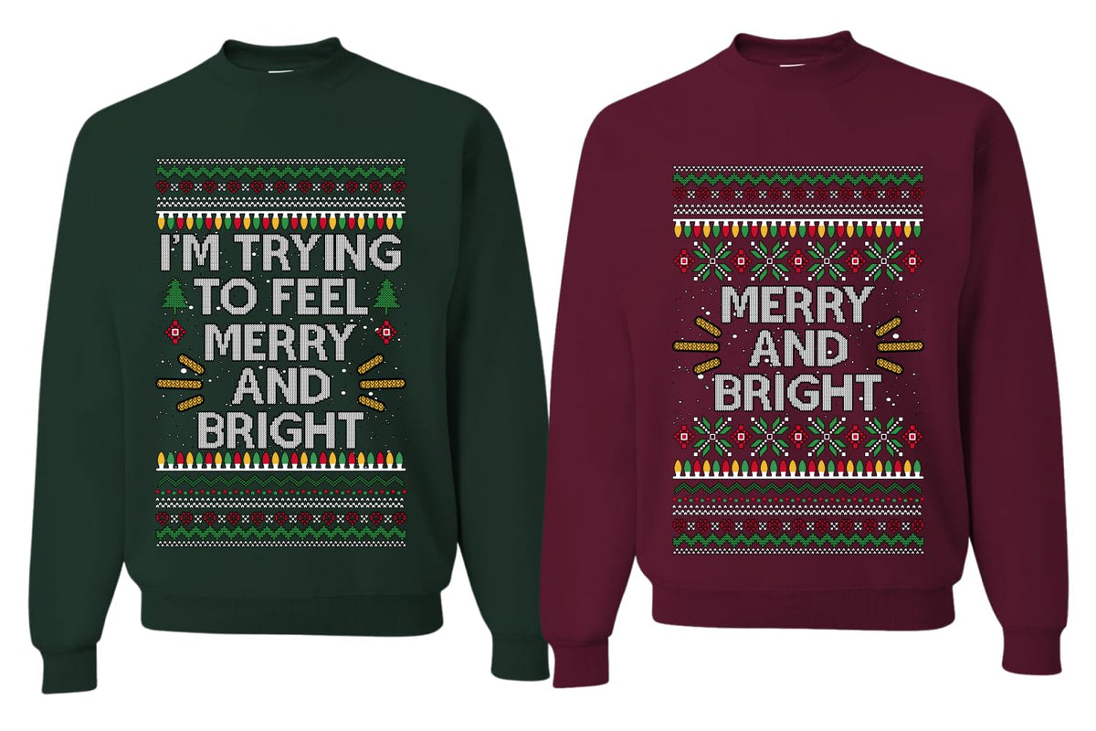 Merry And Bright Couples Ugly Christmas Sweater Crewneck Sweatshirt