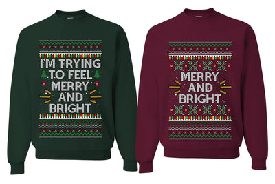 Merry And Bright Couples Ugly Christmas Sweater Crewneck Sweatshirt