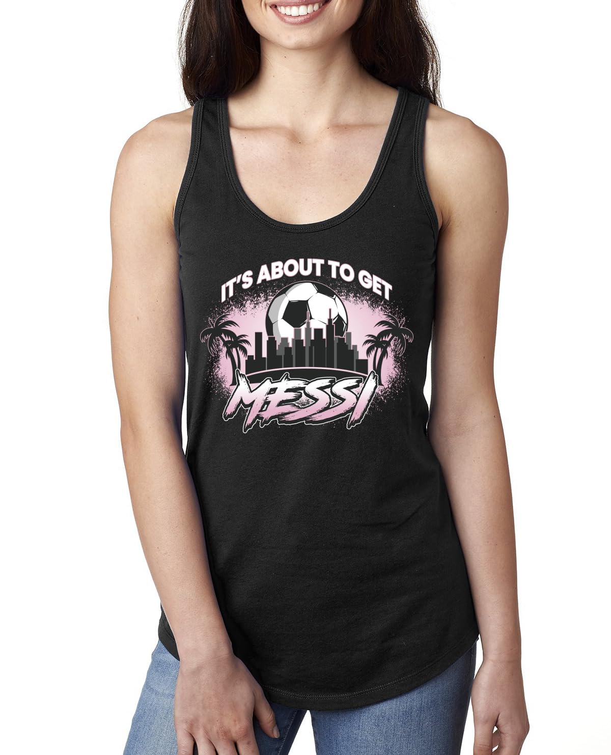 Its About To Get Miami Style Soccer Fan GOAT Sports Ladies Racerback Tank Top