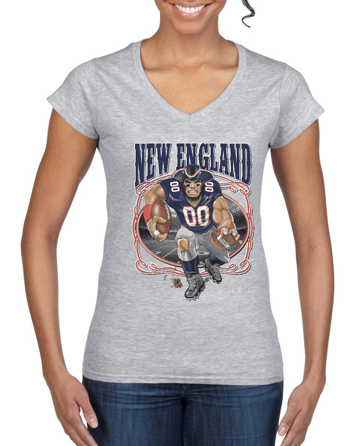 New England Fans NE Fantasy Football Sports Womens V-Neck Tee