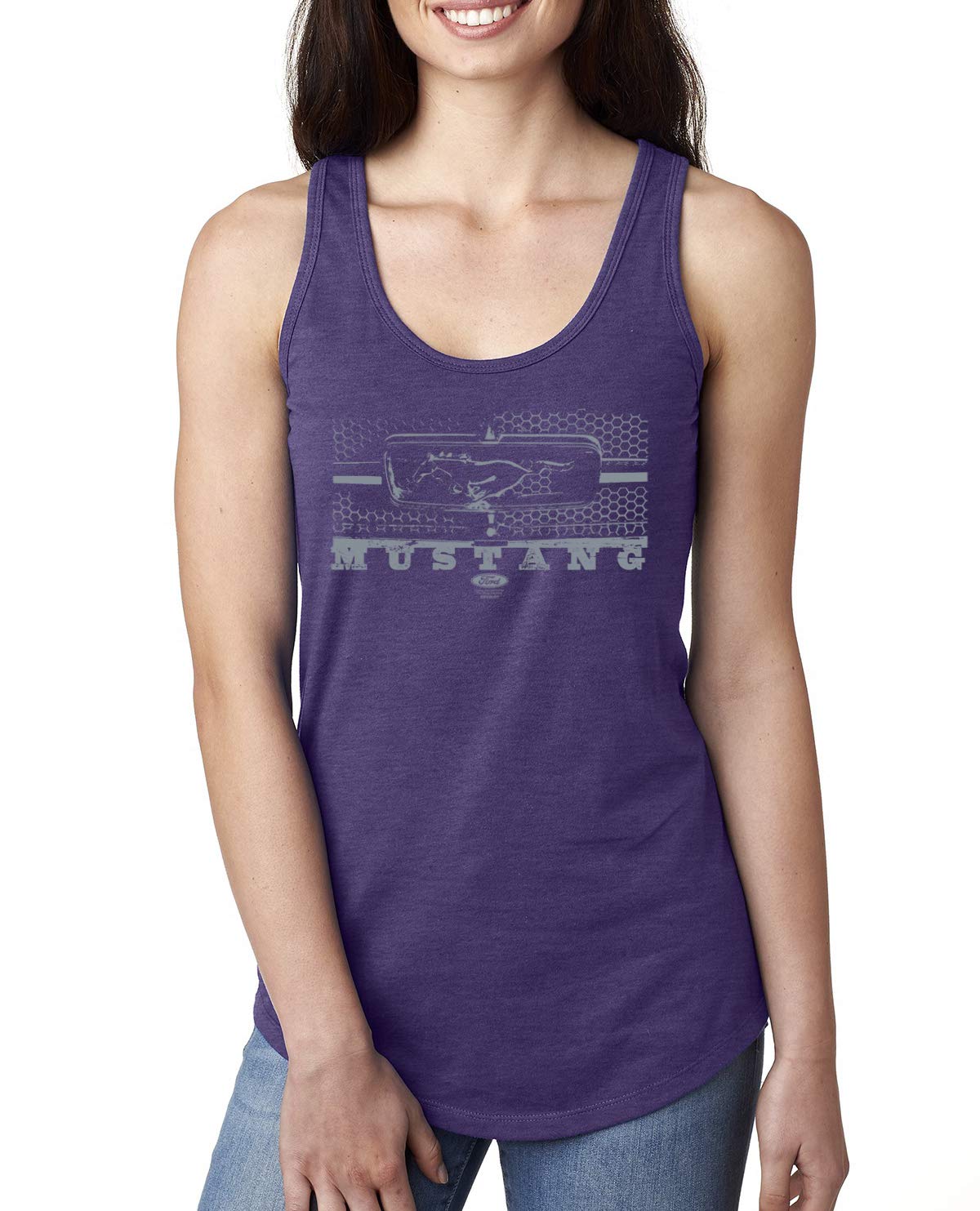Vintage Ford Mustang Silver Honeycomb Grill Distressed Cars and Trucks Ladies Racerback Tank Top