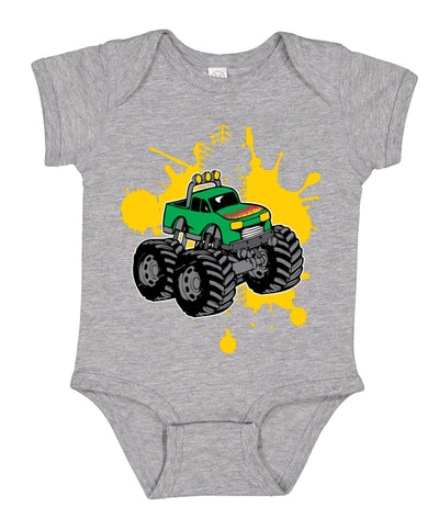 Green Monster Truck with Firey Flames Cars and Trucks Baby Creeper Boys Girls Infant Bodysuit