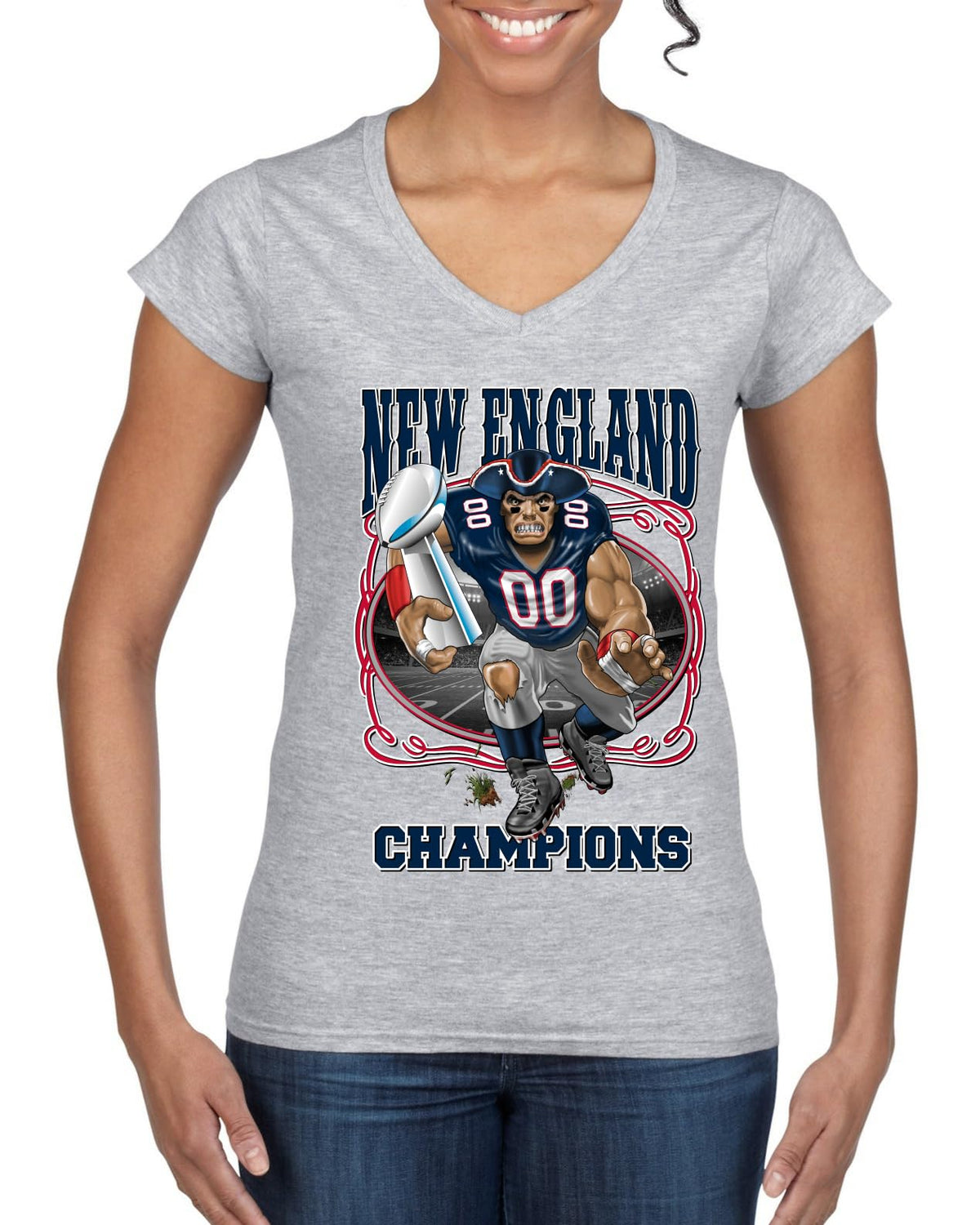 New England Fans NE Fantasy Football Sports Womens V-Neck Tee