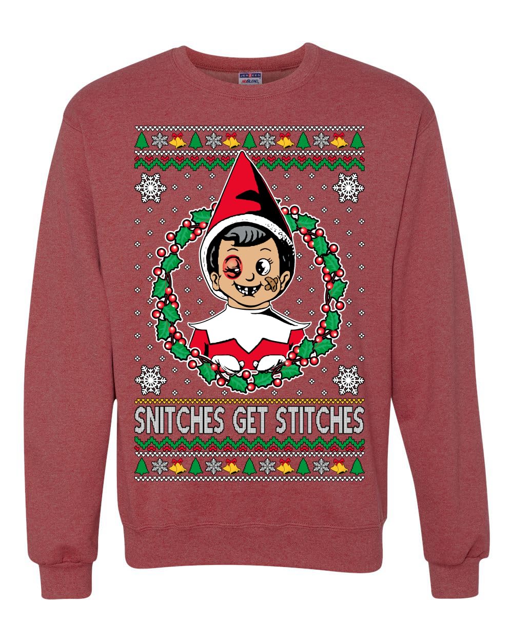 Snitches Get Stitches Ugly Christmas Sweater Unisex Crewneck Sweatshirt
