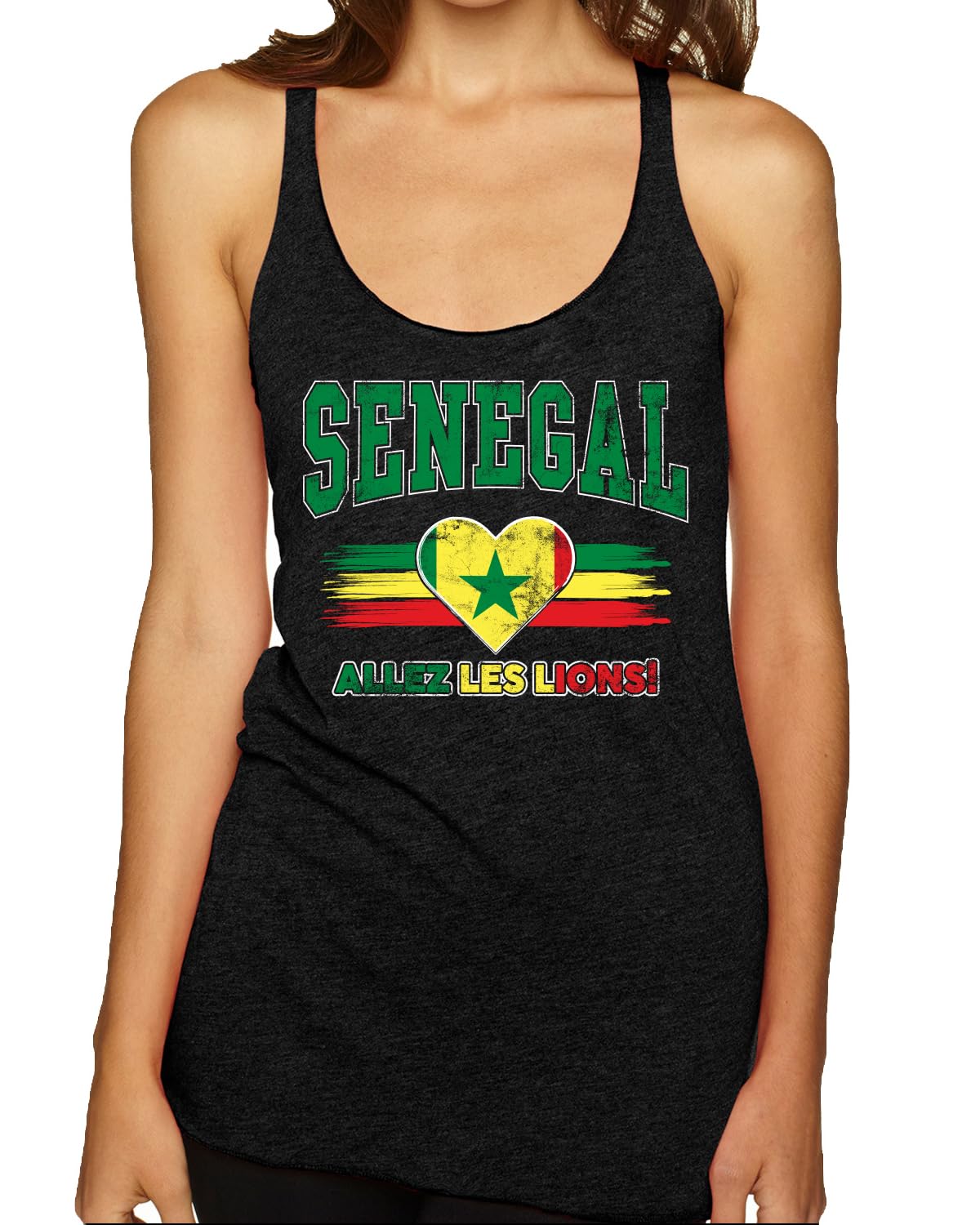 Flag Heart Soccer Fan | Women's Novelty Shirt | Game Day Gift for Her Tri-Blend Racerback Tank Top